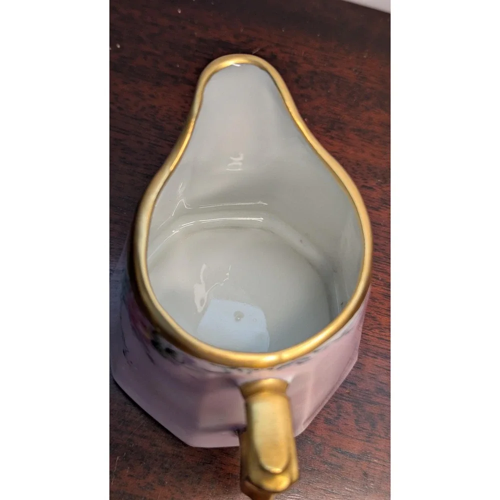 Vintage Trowbridge Lavender Porcelain Creamer Hand Painted Gold Trim Pitcher